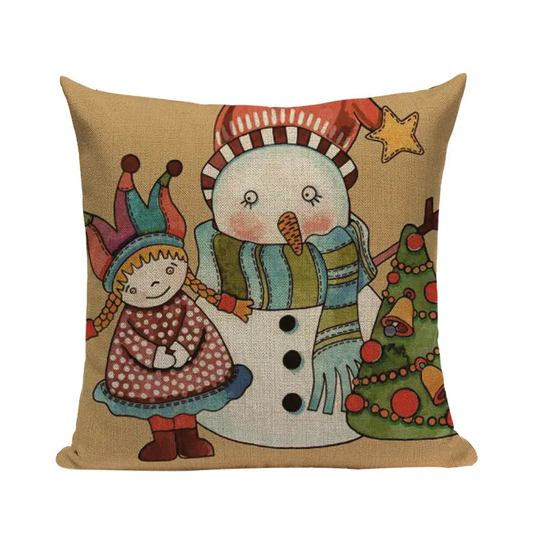 Christmas Santa Deer Pattern Cushion Cover for Festive Home Decor - Axyaa