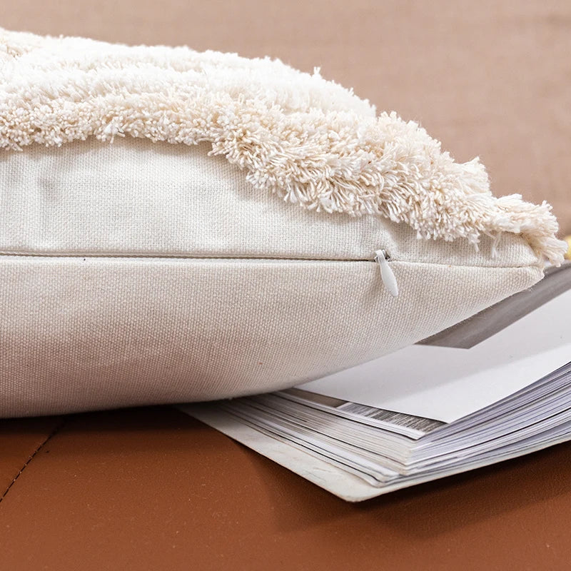 Beige Grey Tufted Coral Pillow Cover by Axyaa for Stylish Home Decor