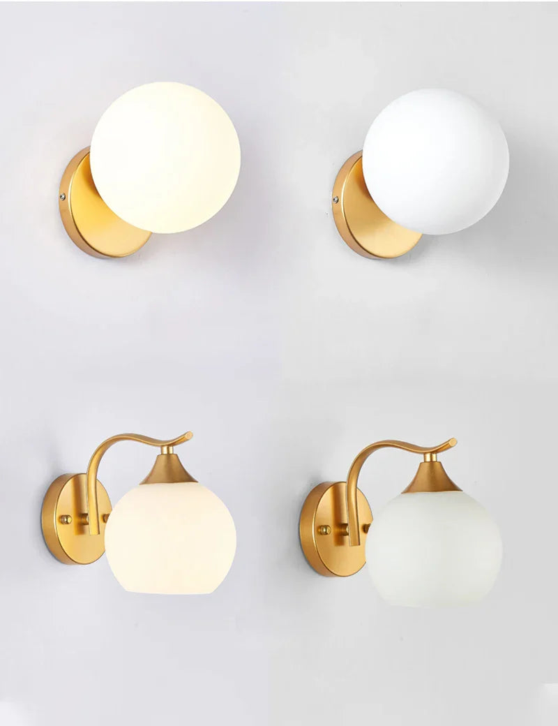 Axyaa Vintage Loft Sconce Wall Lamp Gold Black Glass Ball Iron Night Light