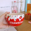 Axyaa Strawberry Milk Ceramic Bowls: Cute Large Salad & Breakfast Cup, Gift for Girls