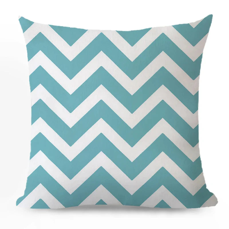 Axyaa Blue Geometric Cotton Linen Pillow Cover for Luxury Home Decor