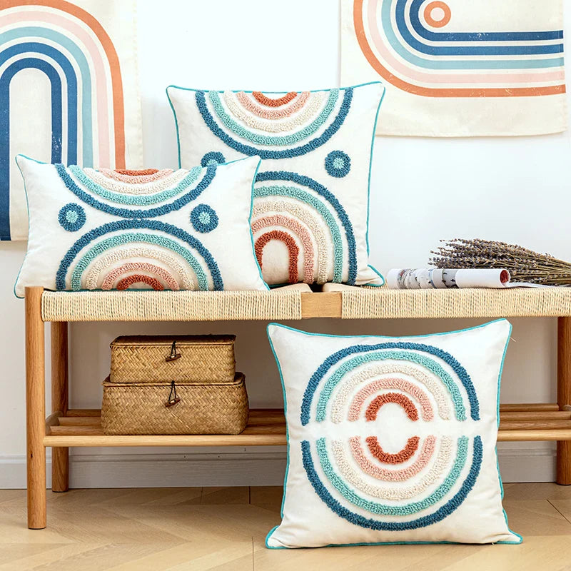 Floral Rainbow Cushion Cover by Axyaa - 45x45cm/30x50cm Loop Tufting Home Décor