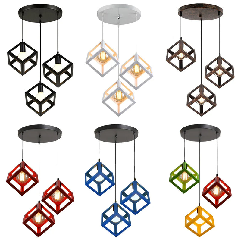 Axyaa Geometric Cube Pendant Lights - 3 in 1 Metal Ceiling Lighting