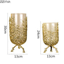 Axyaa Glass Vase with Golden Metal Branches Stand for Hydroponic Flower Arrangement