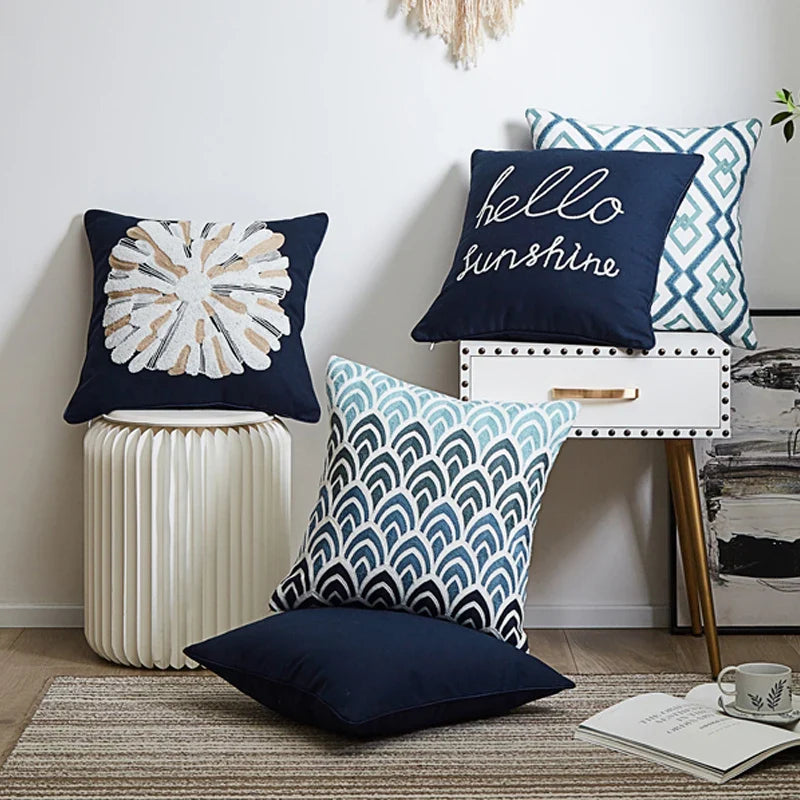 Axyaa Sea Starfish Navy Blue & Yellow Cushion Cover 45x45cm