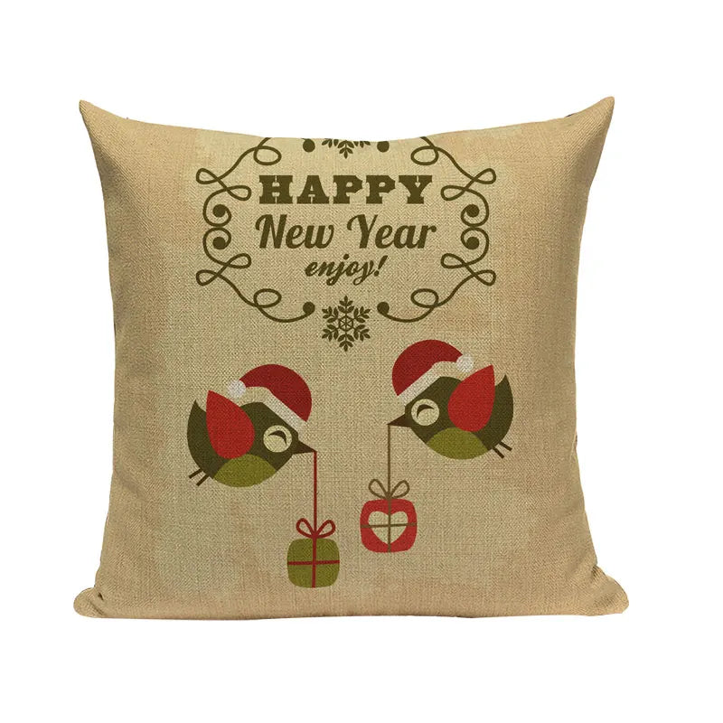 Christmas Santa Deer Pattern Cushion Cover for Festive Home Decor - Axyaa
