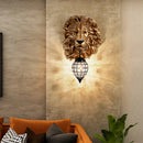 Axyaa Nordic Black Gold Lion Wall Sconce Head Resin Art Luxury Decor Lighting