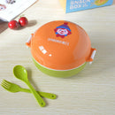 Axyaa Kids Round Bento Box with Fork & Spoon, Double-layer Lunch Box