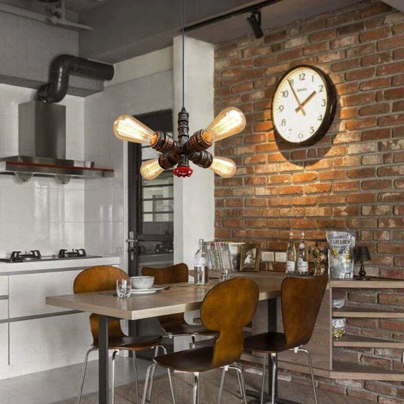 Axyaa Retro Industrial Pipe Pendant Light Chandelier with LED