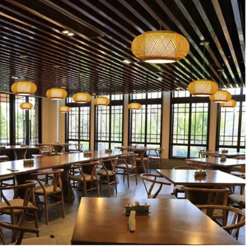 Axyaa Woven Vine Pendant Light: Simple E27 Bamboo Lamp for Home and Hospitality