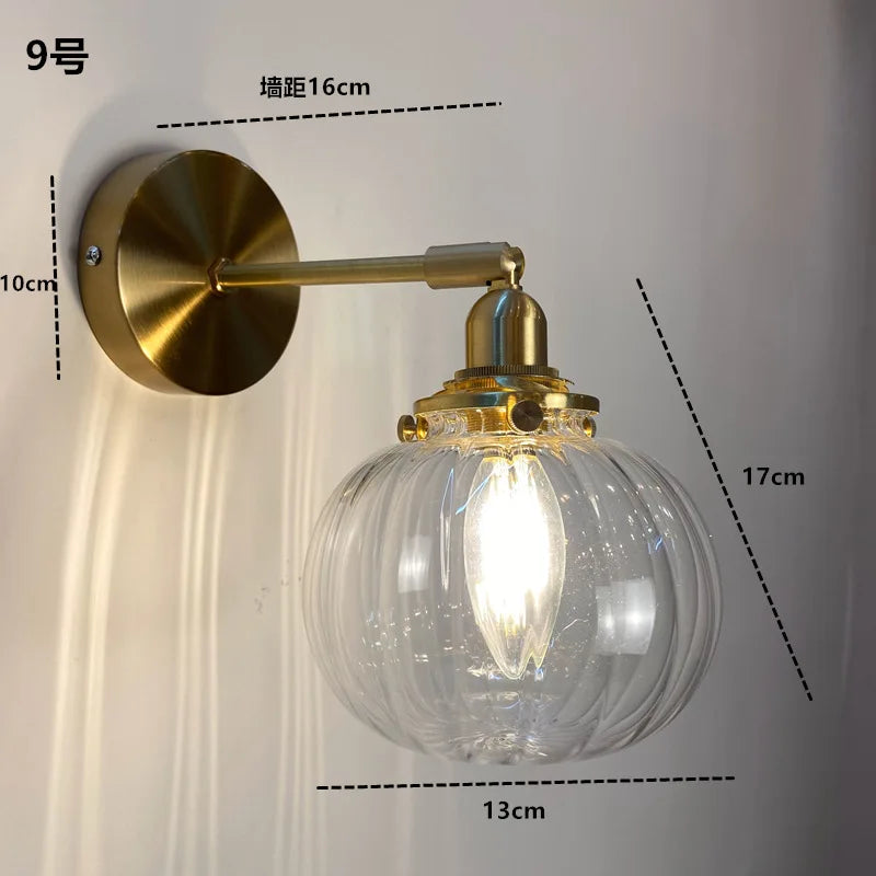 Axyaa Clear Glass LED Wall Sconce Switch Lamp for Bathroom Mirror Stairway, Nordic Copper Influence