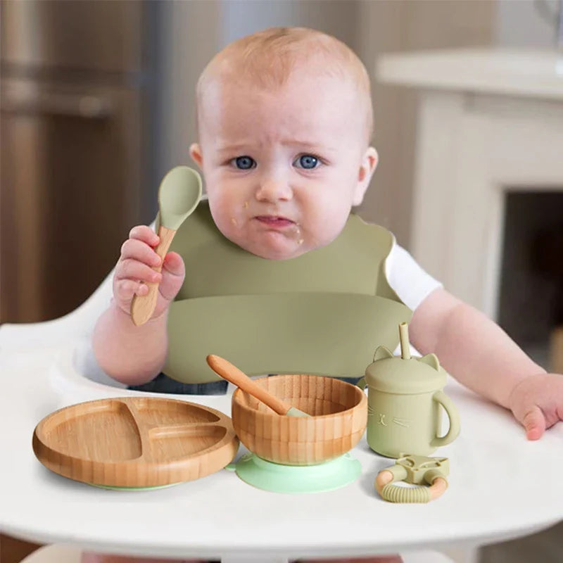 Axya Kids Silicone Bamboo Feeding Set - Complete Tableware Gift for Children