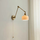 Axyaa Copper Long Arm Wall Sconce with Pull Chain Switch & Ceramic Lampshade