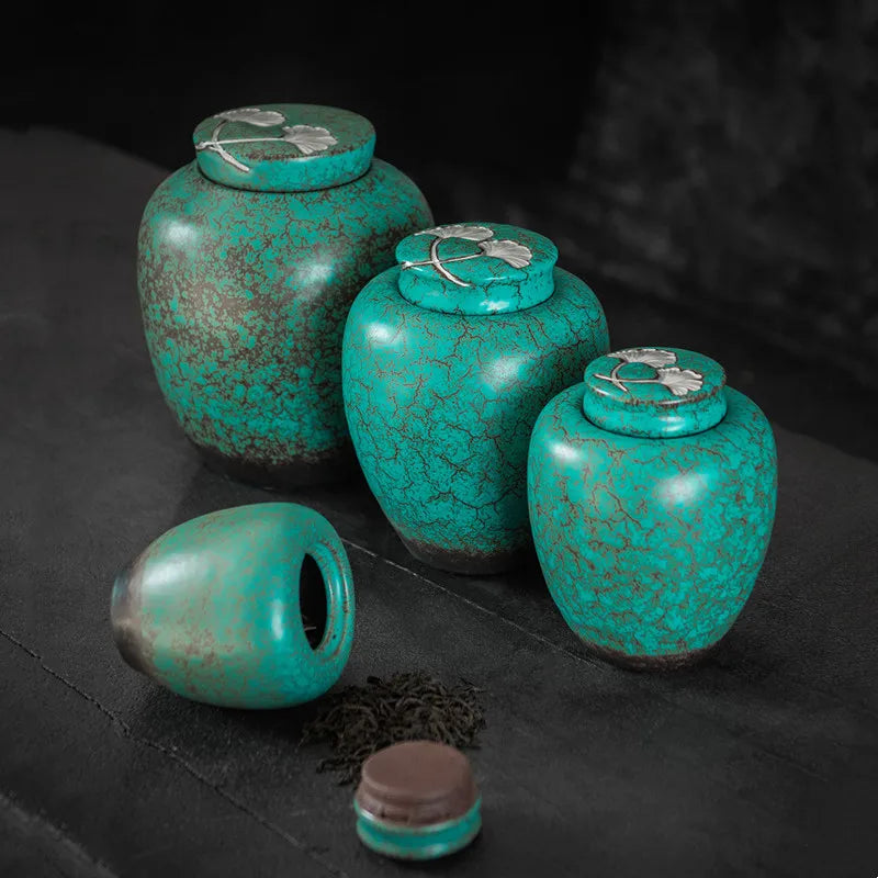 Axya Ginkgo Biloba Tea Caddy Set - Ceramic Home Storage Jar
