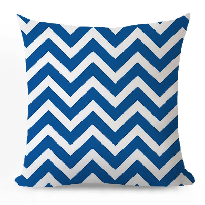 Axyaa Blue Geometric Cotton Linen Pillow Cover for Luxury Home Decor