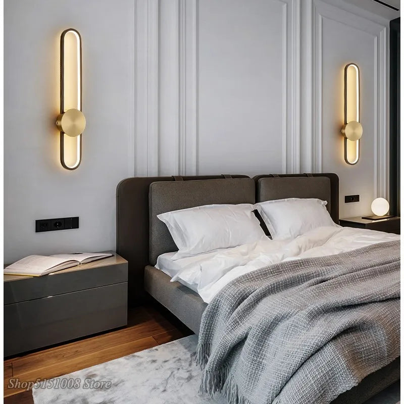 Axyaa Oval Wall Lamp: Modern Minimalist Golden Black for Living Room Staircase & Bedside Decor