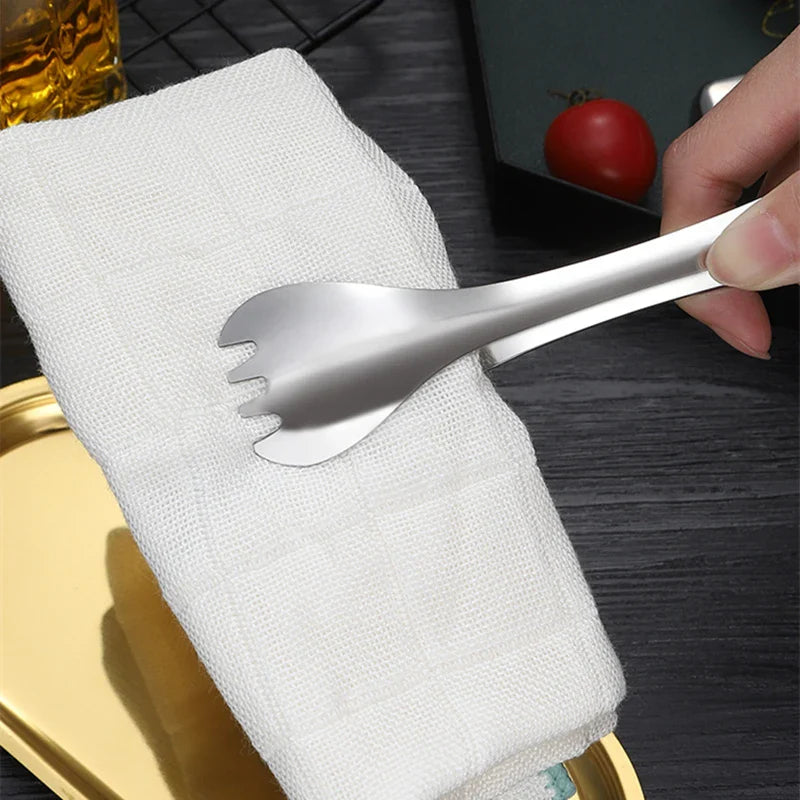 Axyaa Stainless Steel Food Tongs - Non-Slip Meat Salad Bread Serving Clip