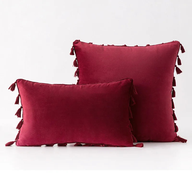 Velvet Tassel Throw Pillow Cover for Couch & Sofa - Axyaa Branded Luxe Accent Cushions