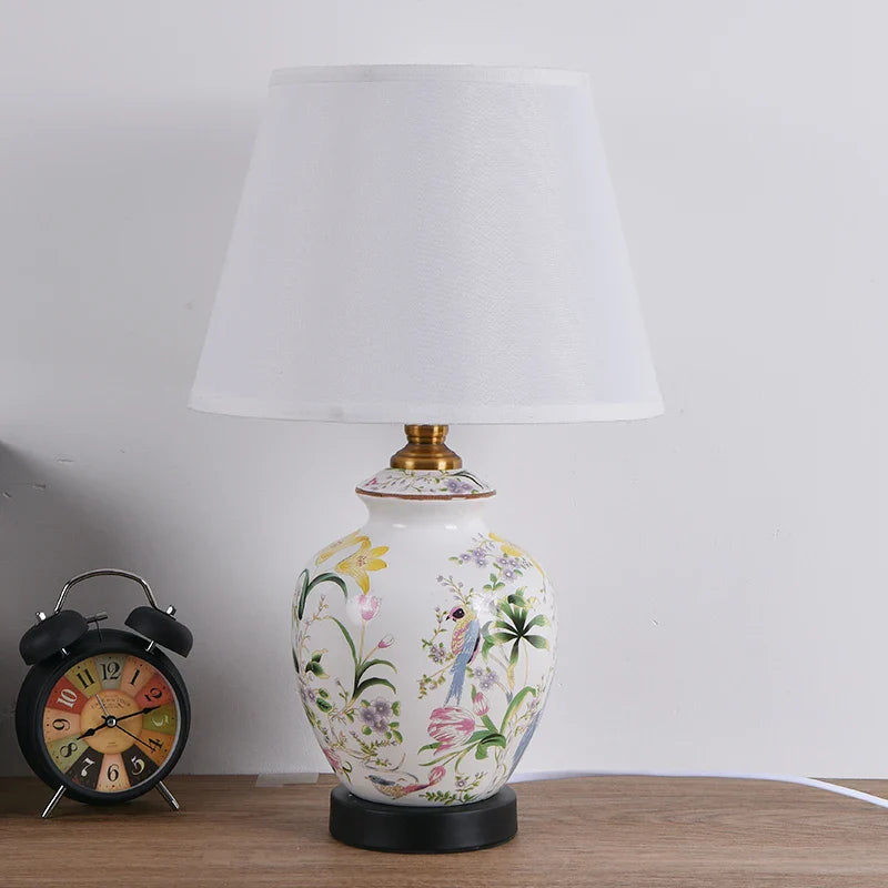 Axyaa Chinese Ceramic Bird & Flower Table Lamp