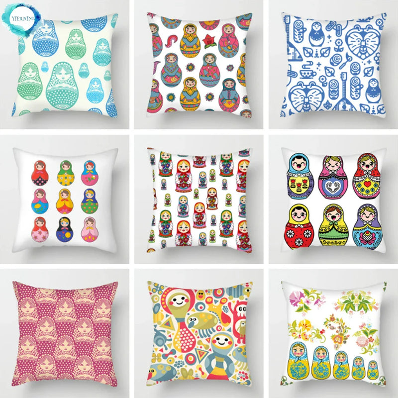 Axyaa Cartoon Doll Pattern Polyester Cushion Cover for Home Decor
