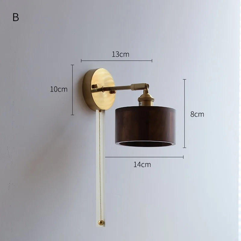 Axyaa Nordic LED Wall Lights with Pull Chain Switch, Walnut Finish