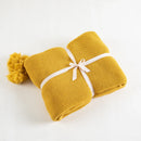 Axyaa Yellow Knit Throw Blanket with PomPom Tassels - 50"x62"