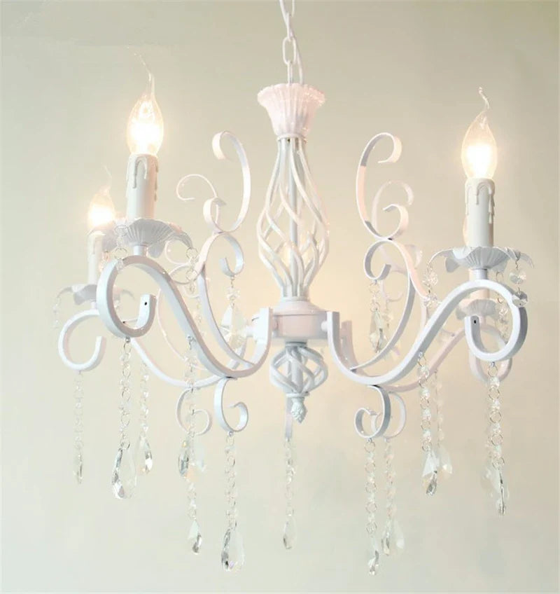 Axyaa White Crystal Chandelier Ceiling Lamp - Elegant Wrought Iron Fixture