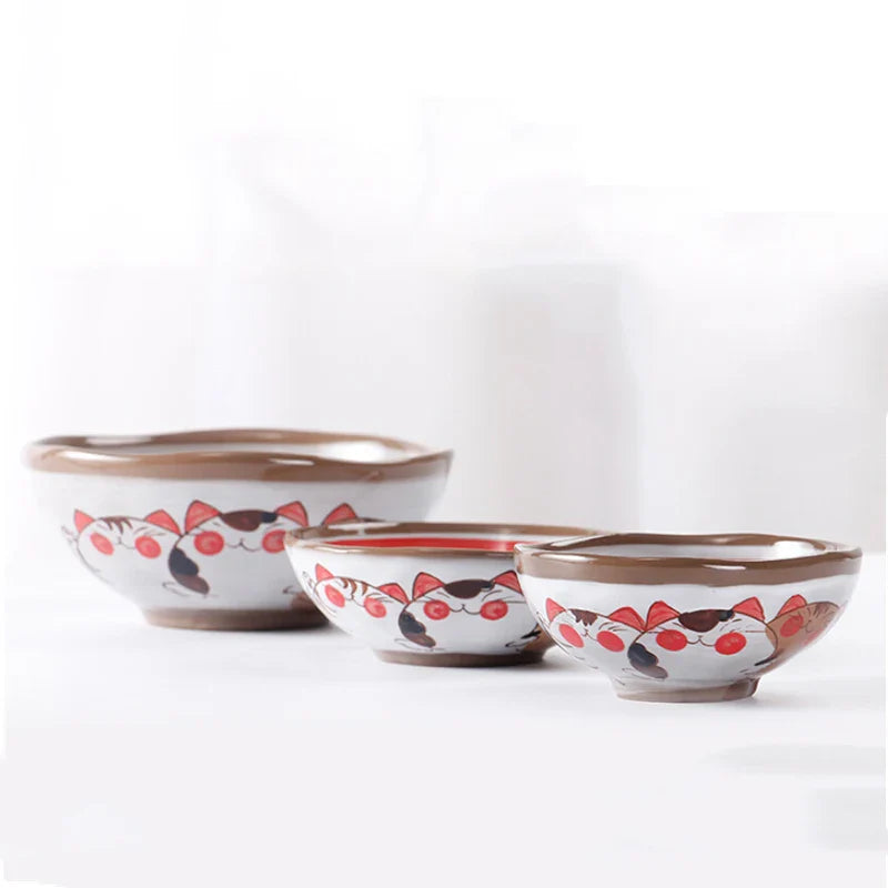 Axya Fortune Cat Ceramic Noodle Bowl Set