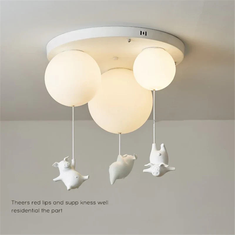 Axyaa Cartoon Pig Flying Acrylic Balloon Ceiling Light for Kids Bedroom