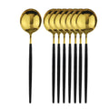 Axyaa 8Pcs Dinner Spoon Set Stainless Steel Gold Black Cutlery Kitchen Flatware