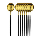 Axyaa 8Pcs Dinner Spoon Set Stainless Steel Gold Black Cutlery Kitchen Flatware