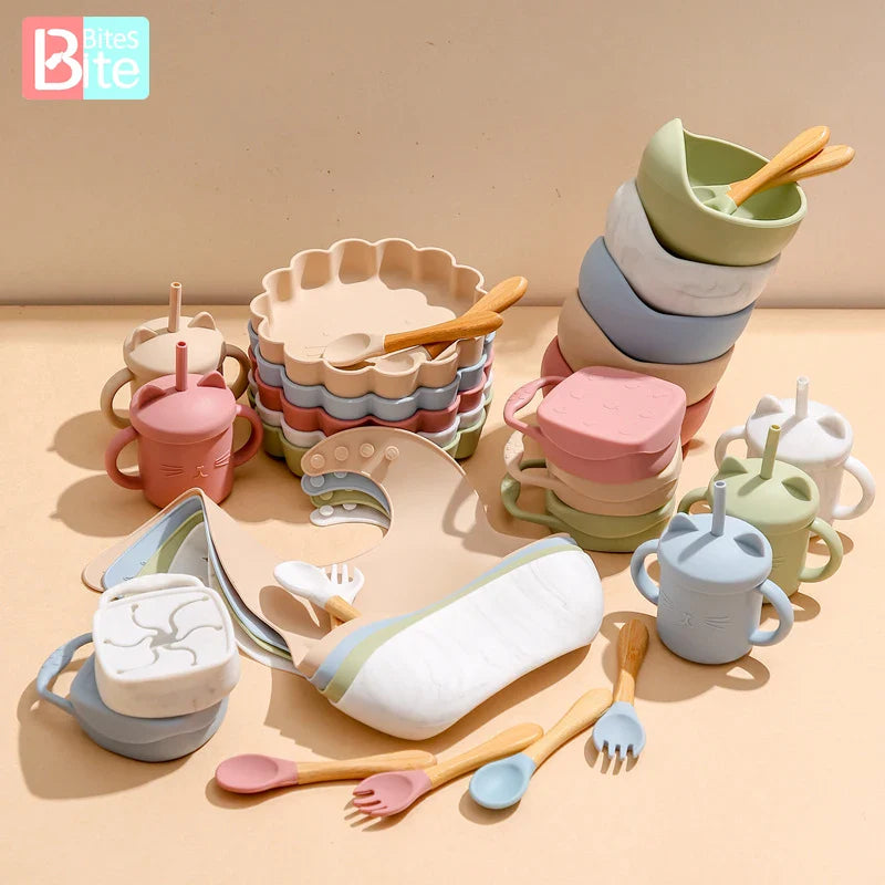 Axya Silicone Baby Feeding Set: Bowl, Spoon, Cup, Non-slip Dish, BPA-Free