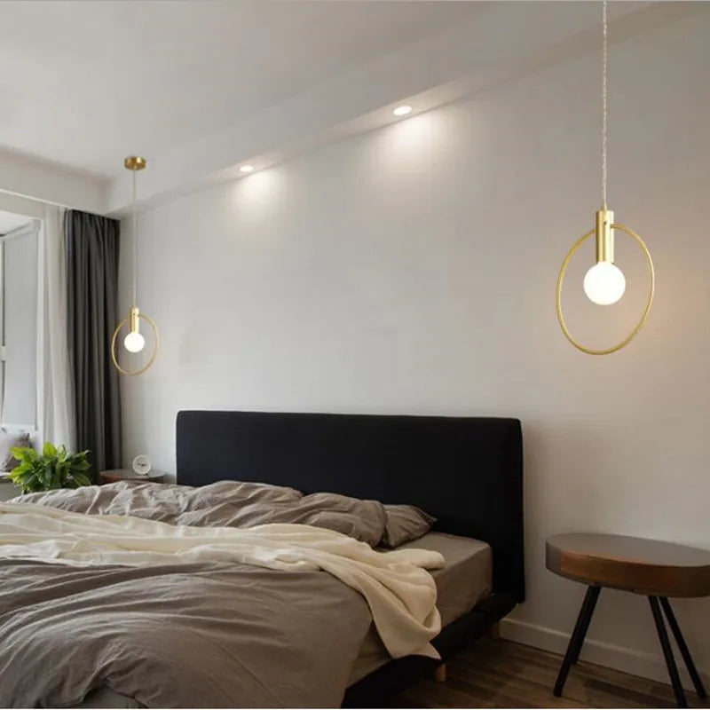 Axyaa Ring Iron Pendant Light: Modern LED Hanging Lamp for Minimalist Home Decor