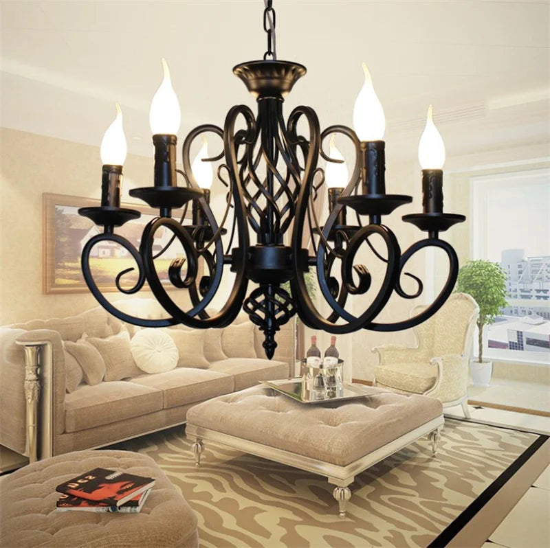 Axyaa 6/8-Light Black White Chandelier Wrought Iron Ceiling Lamp E14