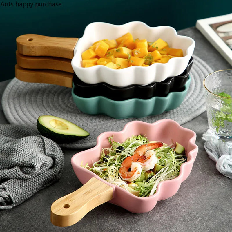 Axya Leaf Shape Ceramic Plate for Cheese, Risotto, and Fruit Salad