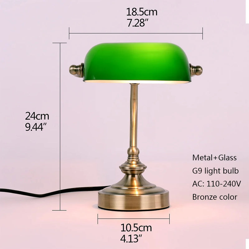 Axyaa Retro Green Glass Mini Table Lamp for Home and Office Settings