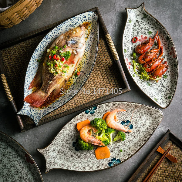 Axyaa Creative Japanese Fish Ceramic Plate - Elegant Dining Presentation