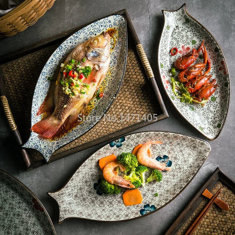 Axyaa Creative Japanese Fish Ceramic Plate - Elegant Dining Presentation