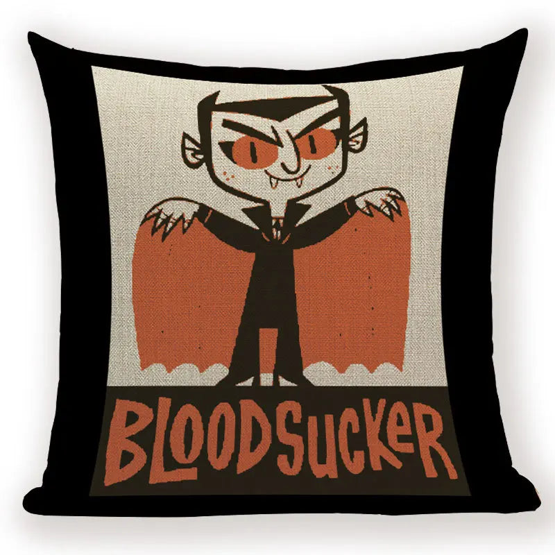 Happy Halloween Pumpkin Print Linen Throw Pillow Cover by Axyaa