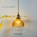 Axyaa Glass Pendant Light: Modern Amber Gray Brass LED Hanging Lamp for Bedroom, Kitchen