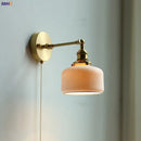 Axyaa Ceramic Copper Arm Wall Lamp with Pull Chain Switch, Japan Style