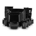 Axyaa SOHO Black Porcelain Square Dinnerware Set with Plates, Bowls, Mugs