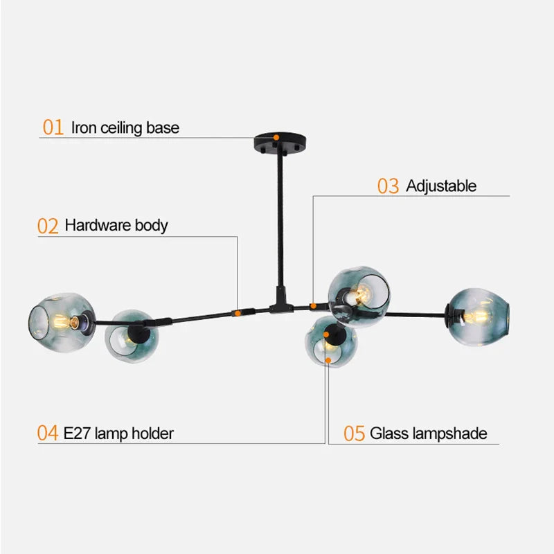 Axyaa Black/Gold Industrial Chandelier - Modern Nordic Suspension Luminaire