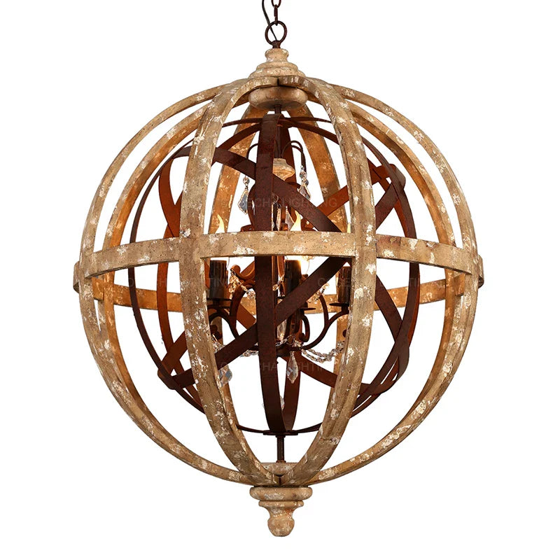 Axyaa Antique Globe Wood Chandelier for Bedroom Living Room Kitchen