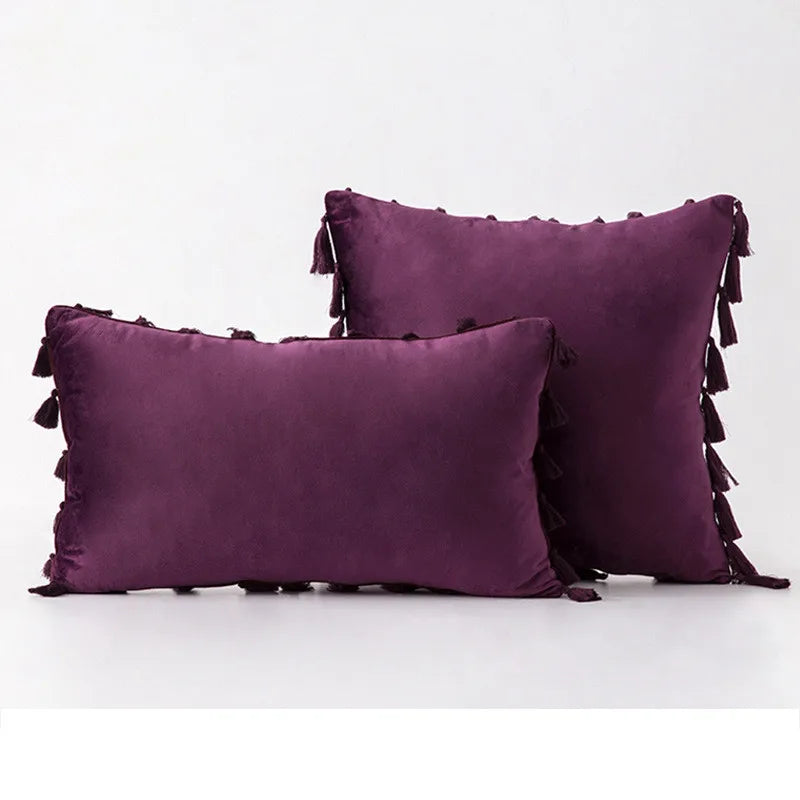 Velvet Tassel Throw Pillow Cover for Couch & Sofa - Axyaa Branded Luxe Accent Cushions