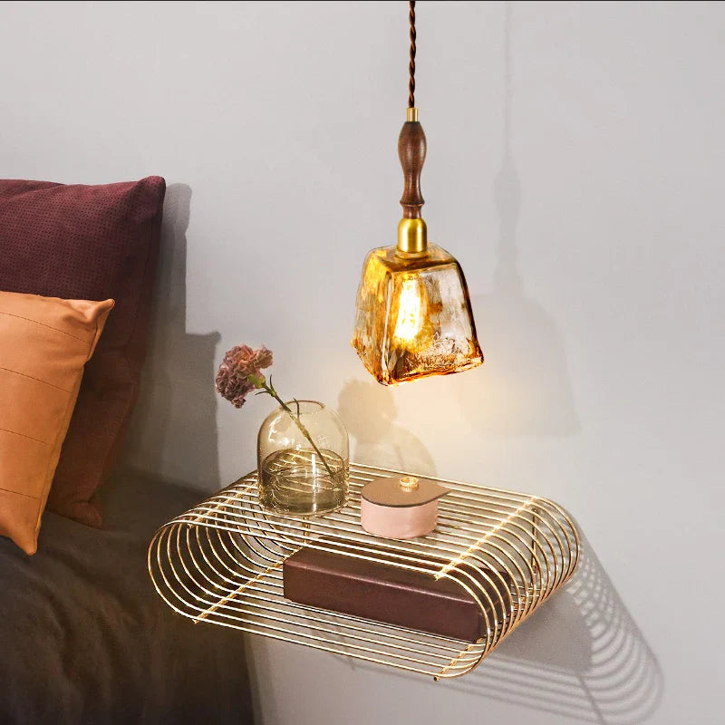 Axyaa Wood Copper Pendant Lights Glass Japanese Style Edison Hanging Lamp