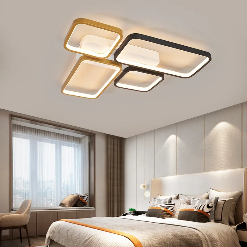 Axyaa Black+Gold LED Chandelier: Modern Dimmable Nordic Ceiling Light