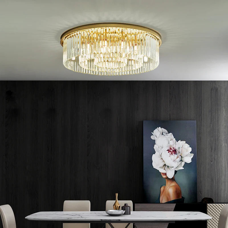 Axyaa Crystal LED Ceiling Chandelier Light for Modern American Minimalist Decor