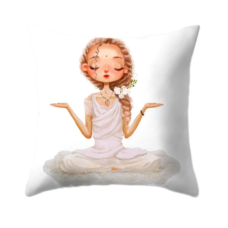 Axyaa Yoga Girl Printed Polyester Cushion Cover for Home Decor 45x45CM