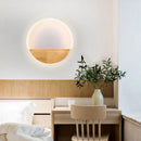Axyaa Modern Minimalist Round Wood LED Wall Lamp for Bedroom, Dia 30 cm